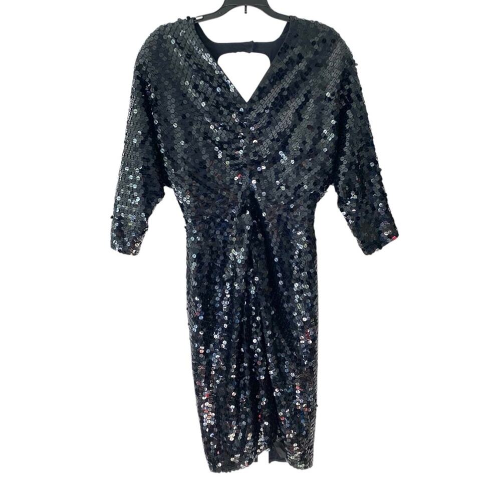 Vintage Silk Studio Morgan Taylor Black Evening Cocktail Dress size 8 V-Neck